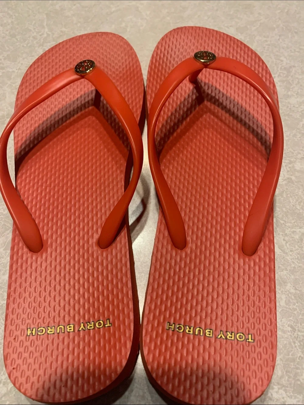 Tory Burch Coral-Red Logo Thong Sandals Size 7